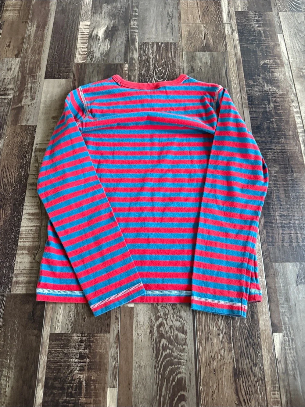 Mini Boden Red & Blue Striped Long-Sleeve Tee with Blue Elbow Patches size 9/10